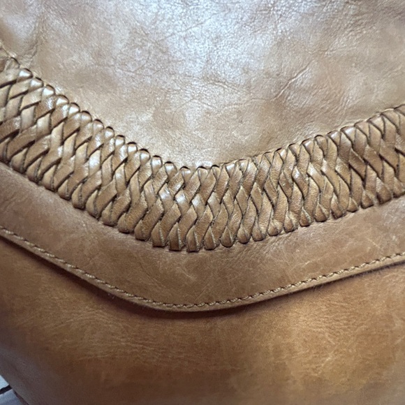 Vilenca Holland Elegant Tan Leather Backpack with Braided Accent